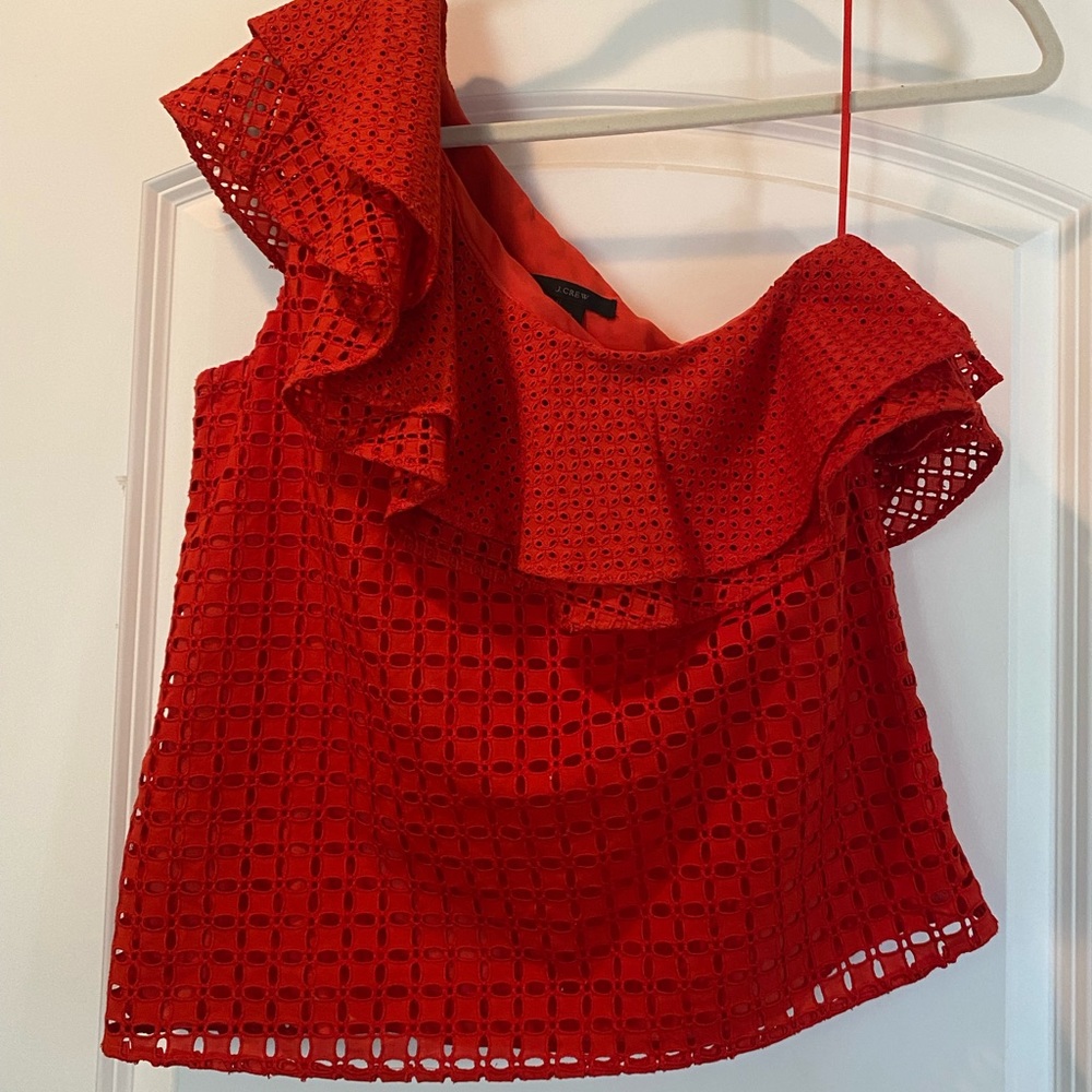 Ruffle eyelet one shoulder top